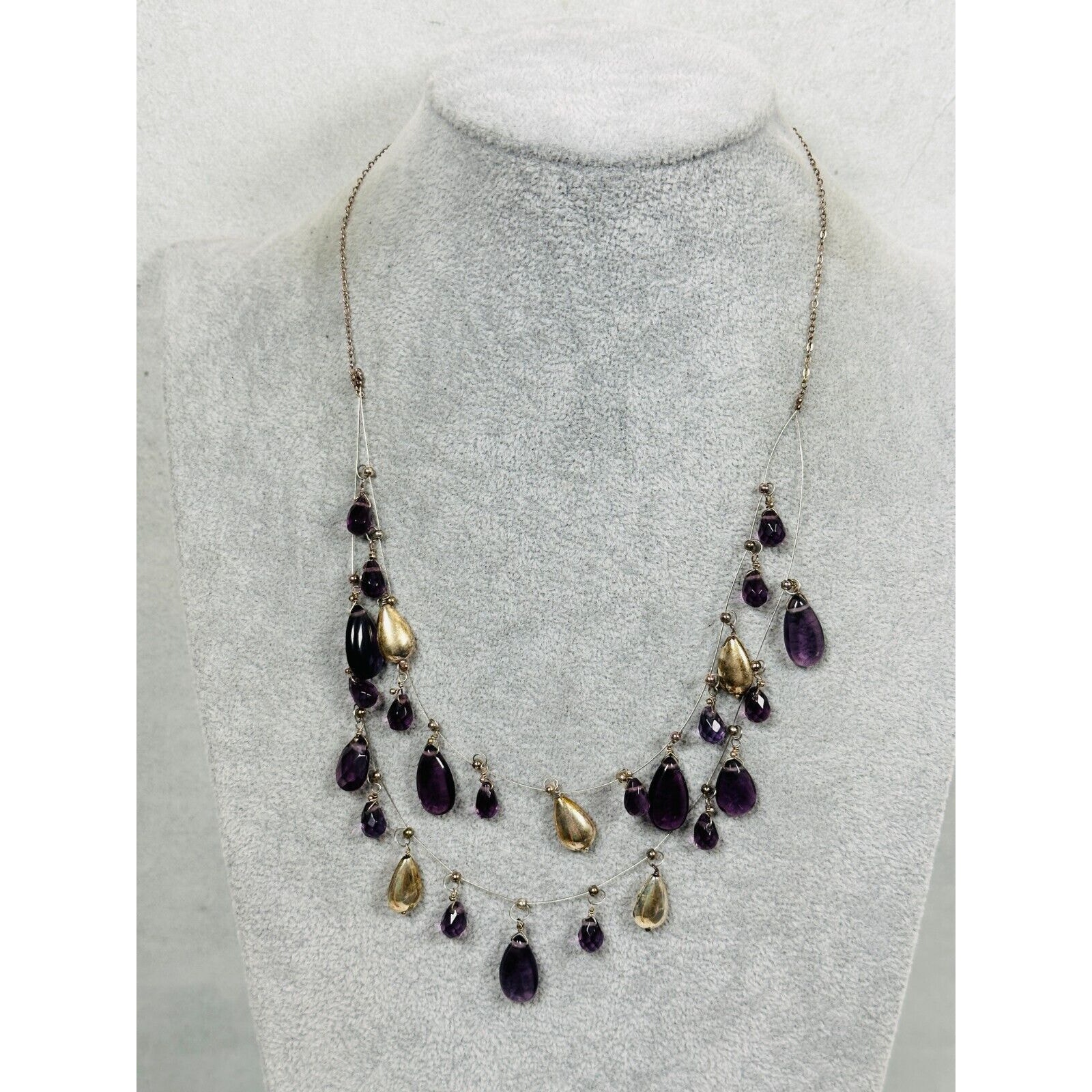 Coldwater Creek Necklace Layered Purple Glass Charms Silver Tone 23 Jewelry 12$